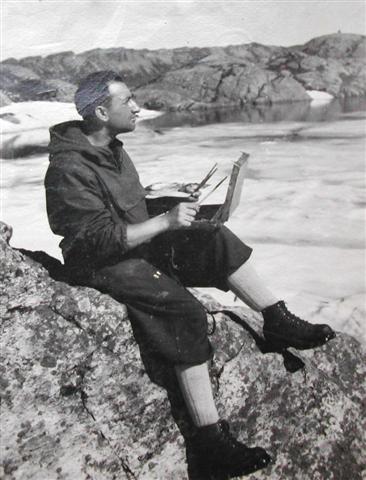 Julien Bouvier au bord du lac Cornu autour de 1950